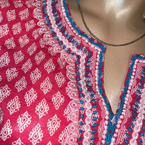 Talbots women’s XL 16 18 tunic top blouse pink white pattern embroidered cotton - Picture 3 of 11